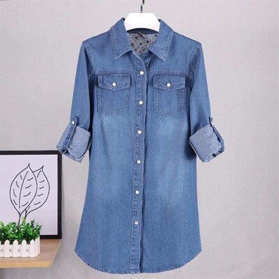 Denim Shirt Womens Loose Long-sleeved Top All-match College