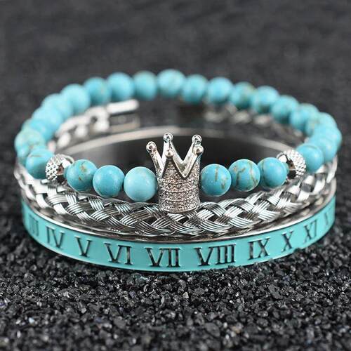 Natural Turquoise Stone Beads Crown Leopard Head Beaded Man