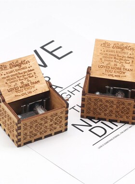 Antique Carved Wooden Hand Crank Music Box Christmas Gift