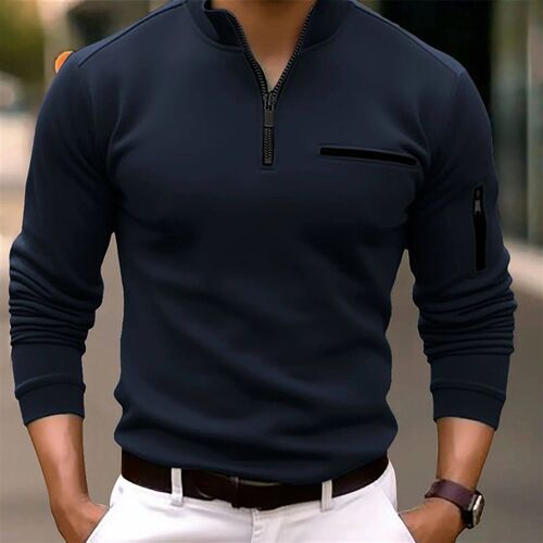 Male Shirt Quarter Zip Work Daily Wear Long Sleeve Fashion C