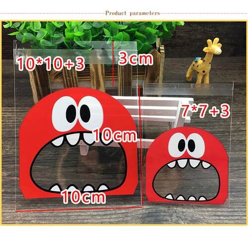 50/100pcs Cute Monster Sharp Teeth Plastic Bags Xmas Gift Pa