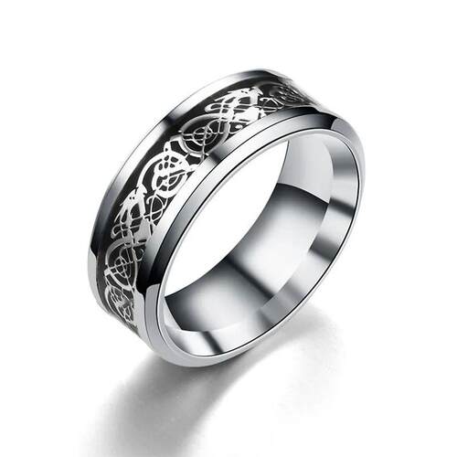 Classic 8mm Black Tungsten Wedding Celtic Dragon For Men