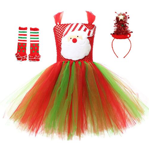 Sparkly Christmas Elf Tutu Dress for Girls Santa Claus Costu