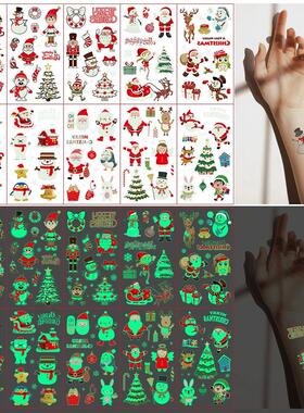 10 Sheets Christmas Luminous Tattoo Stickers,Cartoon Snowman
