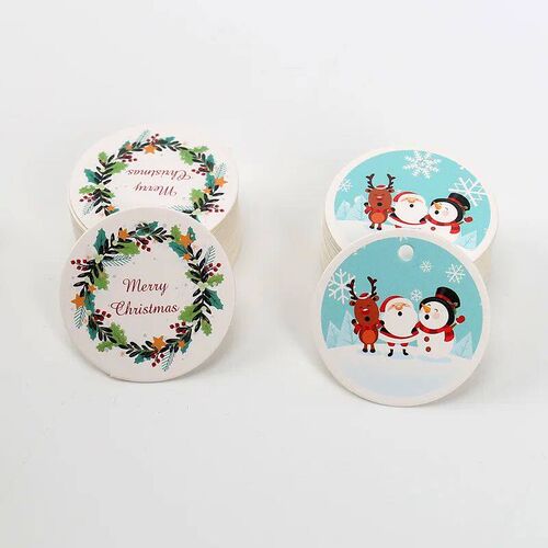 100pcs Merry Christmas Tags Garment Clothes Hang Tag Round P