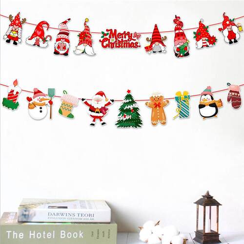D2 Christmas decorations Christmas paper flag cartoon old ma