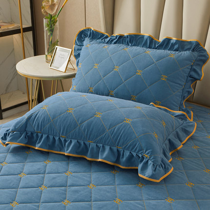 纯色夹棉绗缝枕一对装荷叶花边加厚枕头芯内胆子8x7cm单人