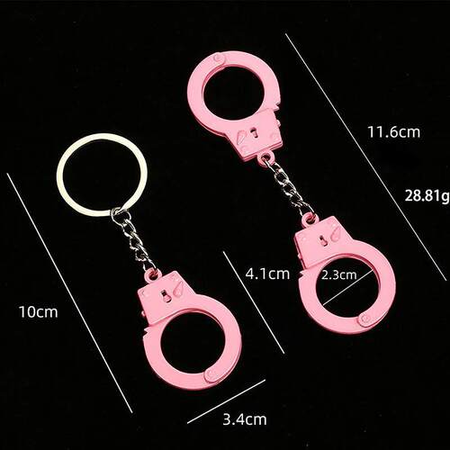 Creative Handcuffs Shaped Pendant Keychain Pink And Silver C