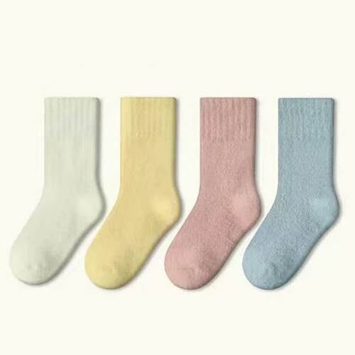 4-Pair Pack Solid Color Thickened Warm Fuzzy Mid-Calf Childr