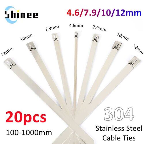 20Pcs 4.6/7.9mm Stainless Steel Metal Cable Ties Exhaust Wra
