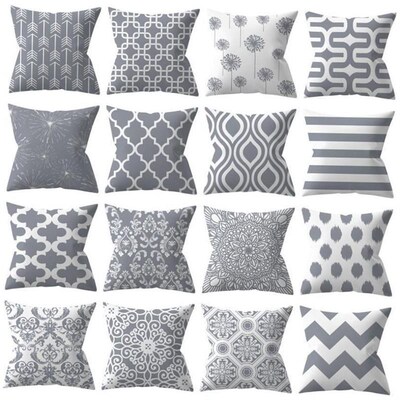 Grey geometric polyester sofa pillow cushion cover 报枕套
