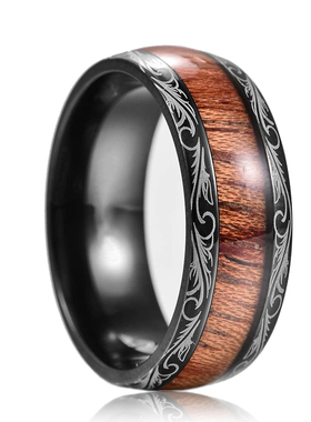 2023 Luxury 8mm Koa Wood Inlay Tungsten Celtic Ring For Men