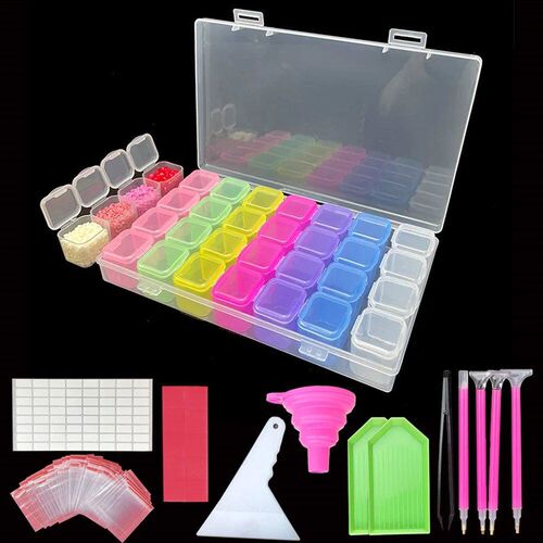 28 Grids Diamond Painting Tools Storage Box with Funnel er P