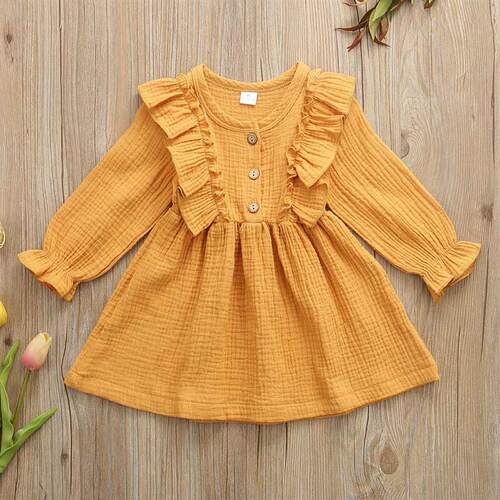16Y Toddler Kids Baby Girl Autumn Dress Ruffle Button Long