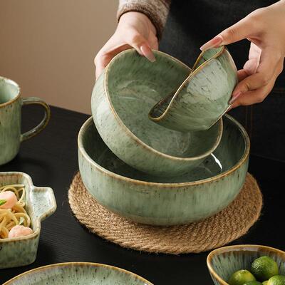 Southeast Asian restaurant green ceramic tableware bowls cup