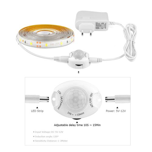 Wireless PIR Motion Sensor LED Strip light 12V Auto on/off S