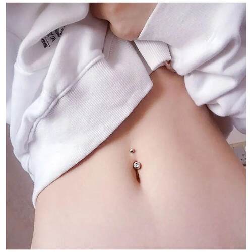 Double Gem Belly Button Rings Stainless Steel Crystal