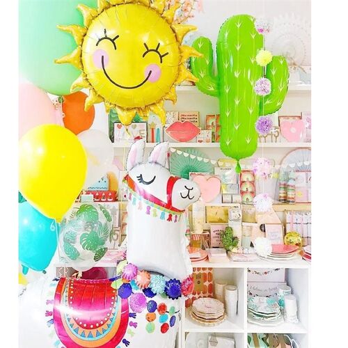 1Set Cactus Party Disposable Tableware Llama Balloons Napkin