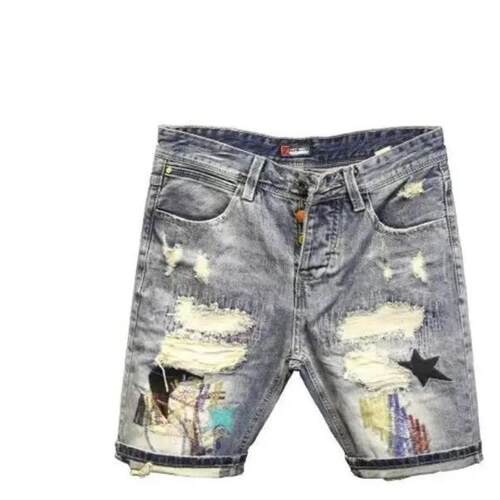 New High-Sreets Summer Slim Denim Shorts for Men with Disres