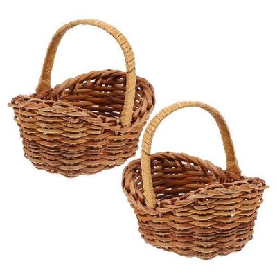 2 Pcs Rattan Flower Basket Mini Baskets Toy Simulation