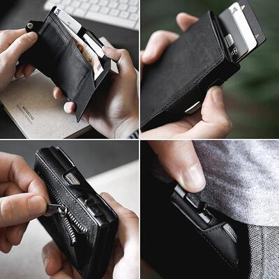 Vintage Crazy Horse Leather Men Wallets Luxury  RFID Protect