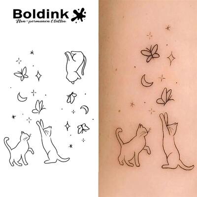 Kitten Catching Butterflies Temporary Tattoo,Lasts To 15 Day