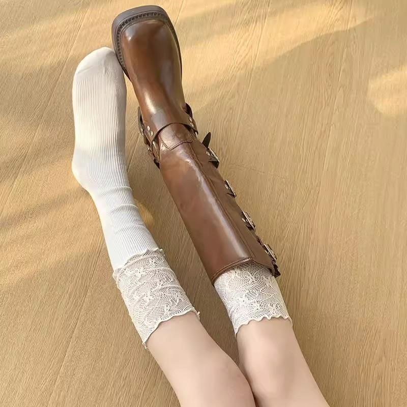芭蕾风小腿袜白色袜子女士蕾丝长中筒袜