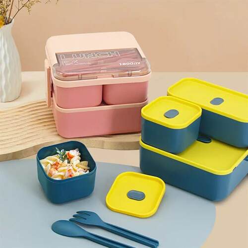 Portable Compartment Lunch Box with Fork and Spoon Single/do
