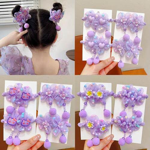 Children Flower Hair Rings Girls Pink Princess Elastic Flowe