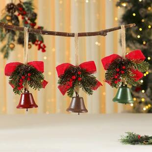 Christmas Tree Bow Bells Pine Tree Branches Decorative Bells