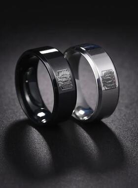 8mm Attack on Titan Black Sliver Stainless Steel Ring Wings