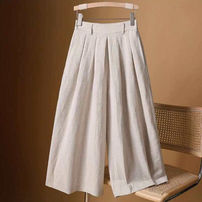 Cotton and Linen Cropped Wide-leg Culottes Womens Pendant S