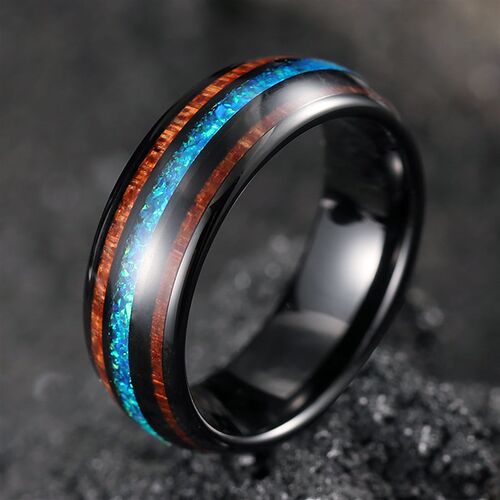 Fashion 8mm Hawaiian Koa Wood Titanium steel Rings For Men