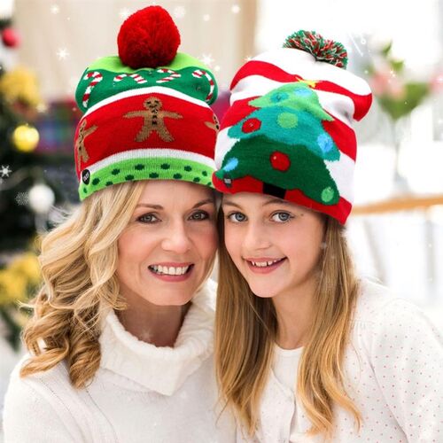 Led Light Cotton Christmas Hat Knit Up Beanie Hat
