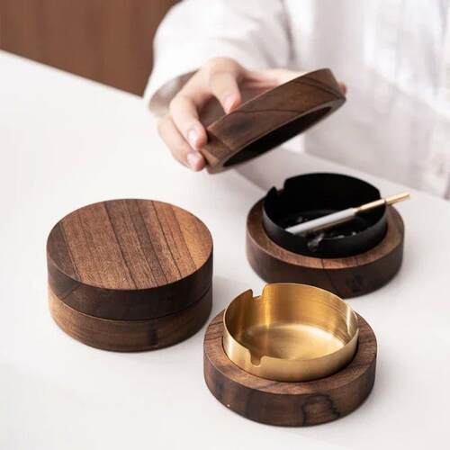 New Creative Ashtrays With Lid Walnut Wood Desktop Ashtray S