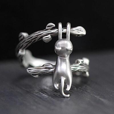 Japanese Style Cute Cat Ring for Men Women Simplicity Silver