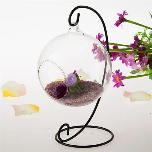 Simple Iron Metal Lantern Stand Hanging Candlestick Glass Gl