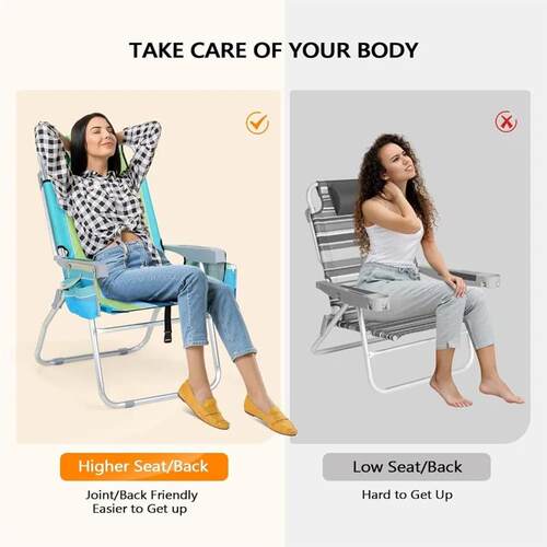 Tall Beach Chair 2 Pack, with 5-Position, Cooler Bag, Cup Ho