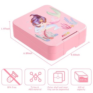 Bento Lunch Box for Kids: Mermaid Bento Boxes 4 Compartment