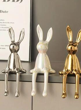 1PCS Ceramic Long-Eared Sitting Rabbit Room Ornaments Statue