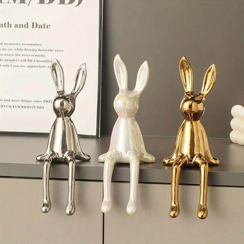 1PCS Ceramic Long-Eared Sitting Rabbit Room Ornaments Statue