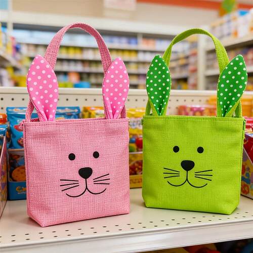 2pcsEaster Tote Bags Easter Bunny Bag With Handle Linen Rabb