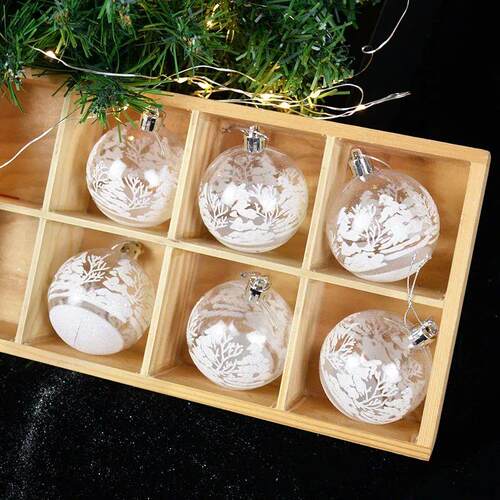 6pcs 6cm Transparent Snow Christmas Balls Pendants for Chris
