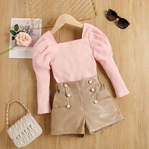 1-6Y Kids Girls Summer Fall Clothes Set Baby Puff Long Sleev