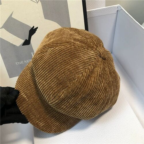 Solid vintage corduroy octagon for women Korean beret
