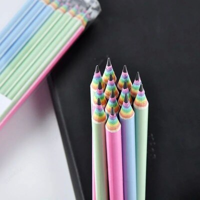12 Packs Childrens rainbow paper HB Pencil Environmentally