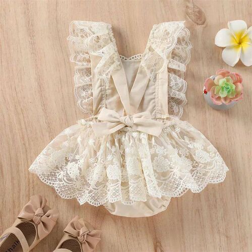 0-24M Infant Girls Lace Jacquard Romper Dress Baby Summer Cl