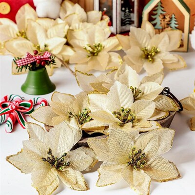 Glitter Artificial Flowers Christmas Decorations Xmas ree Or