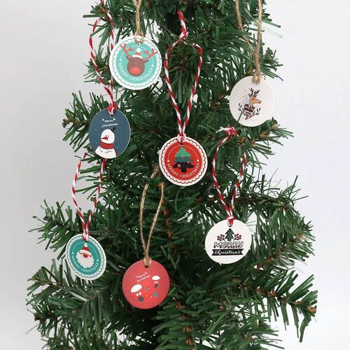 100pcs Merry Christmas Tags Garment Clothes Hang Tag Round P