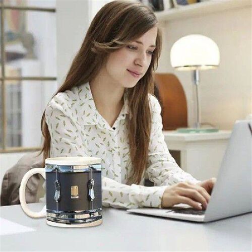 black Vintage Drum Design Mugs 400ml Ceramic Cup Tea Coffee